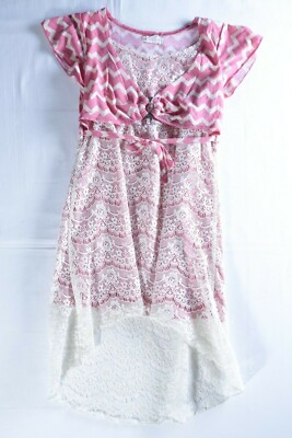 One Step Up girls sz 10/12 dress lace overlay attached shrug pink white |  eBay