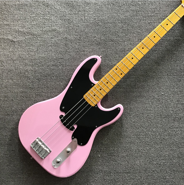 Custom 4-strings Electric Bass Guitar Pink Black Hardware Maple Fretboard