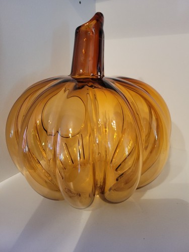 Candelabro de calabaza de vidrio artístico ámbar tallo de chimenea otoño otoño decoración - Imagen 3 de 8