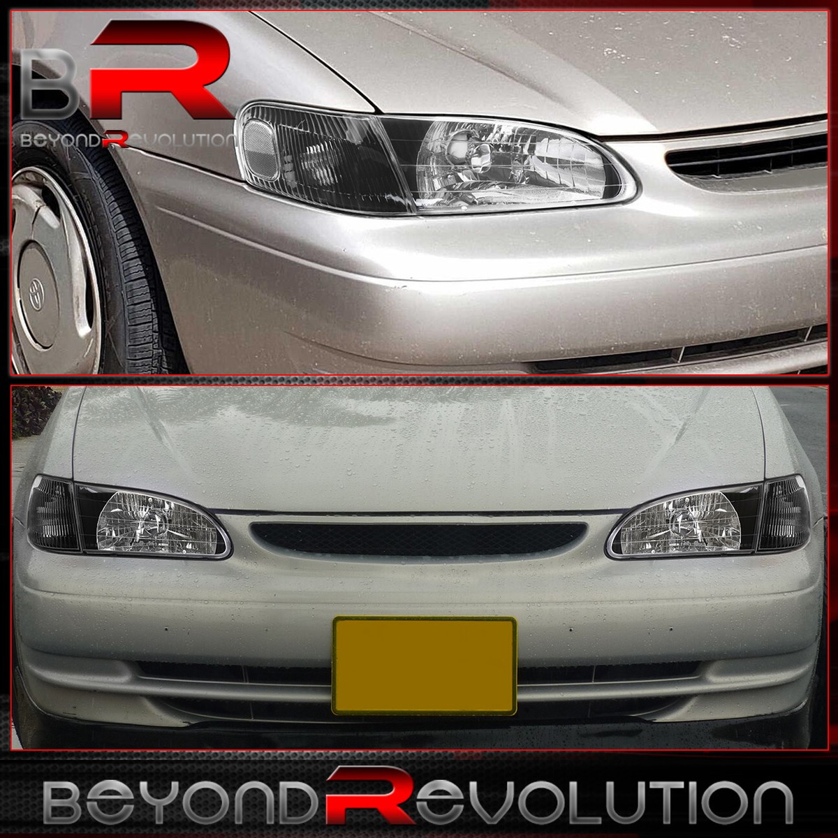 For 1998-2000 Corolla 4DR JDM Black Headlight LH & RH + Clear
