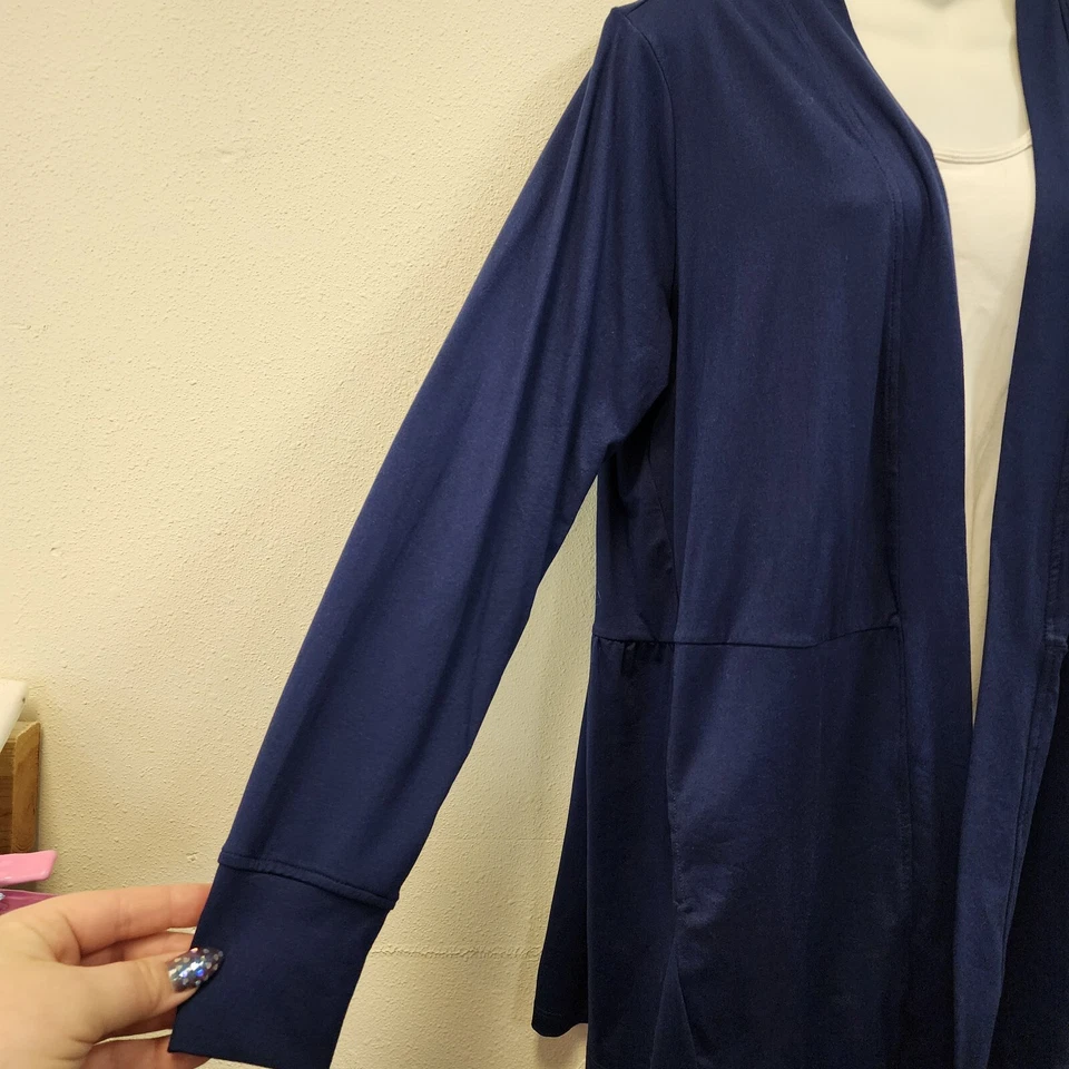 Cárdigan Cuddl Duds Med Azul Marino Bolsillos Fluido Largo Activo Minimalista Elastizado Foto 2 de 4