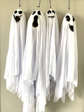 New  GHOST DECORATIONS  Halloween  Hanging  White Fabric  Lot Of 4  Party