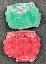 RuffleButts Bloomers Cover Ruffle Set 2 Pink Teal Green Satin Floral Tulle 0-6