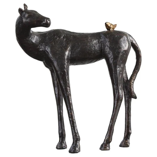 Uttermost Hello Friend Farmhouse Iron Horse Statue in Dark Brown and Bronze - Picture 1 of 5