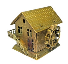 VINTAGE WATER MILL FIGURAL BRASS WINDUP SEWING TAPE MEASURE