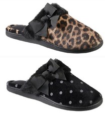Totes Women's Black or Leopard Slip-on Memory Foam Slide Slippers Shoes: L-XL
