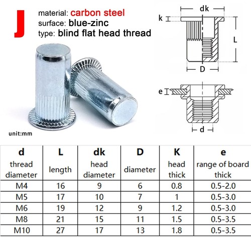 20 pezzi M3 M4 M5 M6 M8 M10 M12 dado rivetto testa piatta esagonale cieco inserto rivetto - Foto 16 di 19