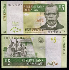 MALAWI 5 KWACHA 2004-2005 P36 Banknote World Paper Money UNC Currency Bill Note