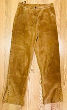 Terry Lewis Womens 10 Genuine Leather Pants Brown Suede Studs Hi Waist Vintage