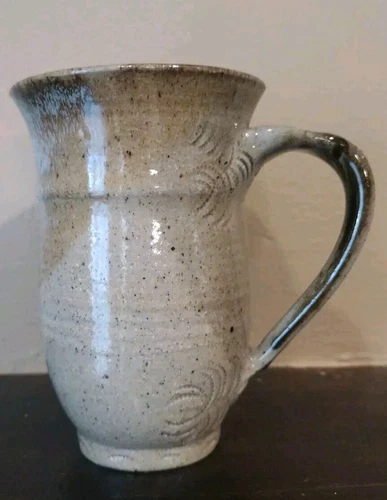 Vintage Signed Studio Art Pottery Mug Brown Swirls Handmade Handle Makers Mark