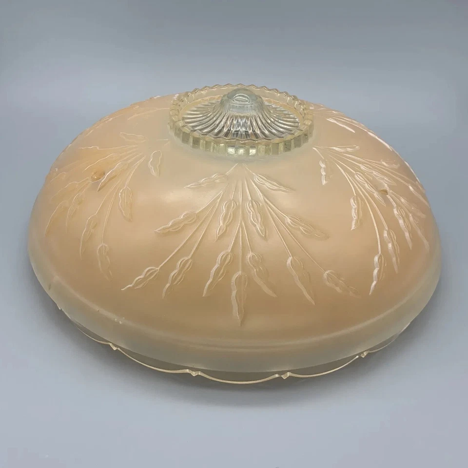 Винтажный ар-деко розовый матовый стеклянный 3 отверстия зубчатый тисненый подвесной свет абажур - Изображение 2 из 4