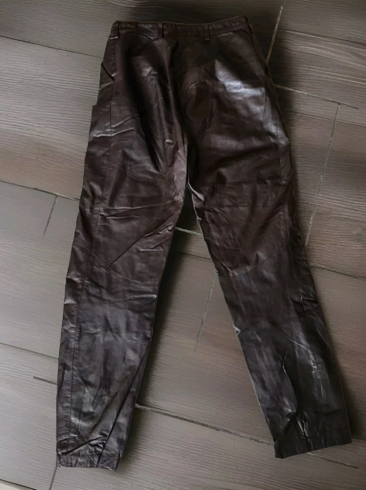 Vintage North Beach Leather Pants Brown Tapered Baggies Pleat Pockets Size 27x29 - Image 2 of 3