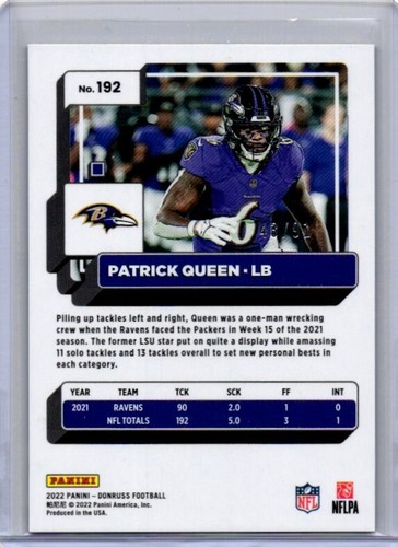 Patrick Queen Purple Donruss /91 SSP Super Short Print Color Match - Picture 2 of 2