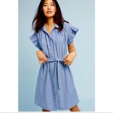 Anthropologie Isabella Sinclair Piper Flutter-Sleeve Stripe Shirtdress Size Smal