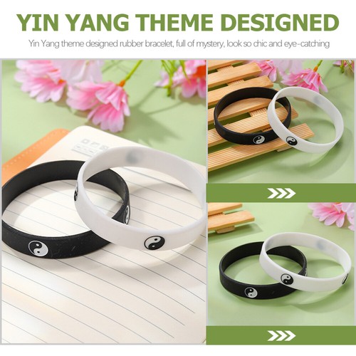 2PC Rubber Bracelets Silicone Wristbands Yin Yang Bracelet for Women Men Couples - Picture 2 of 11
