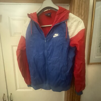 blue white and red nike windbreaker