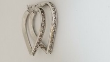 Heart Shape CZ Hoop Earrings 14k White Gold Shiny Princess Cut CZ Stones 26 mm