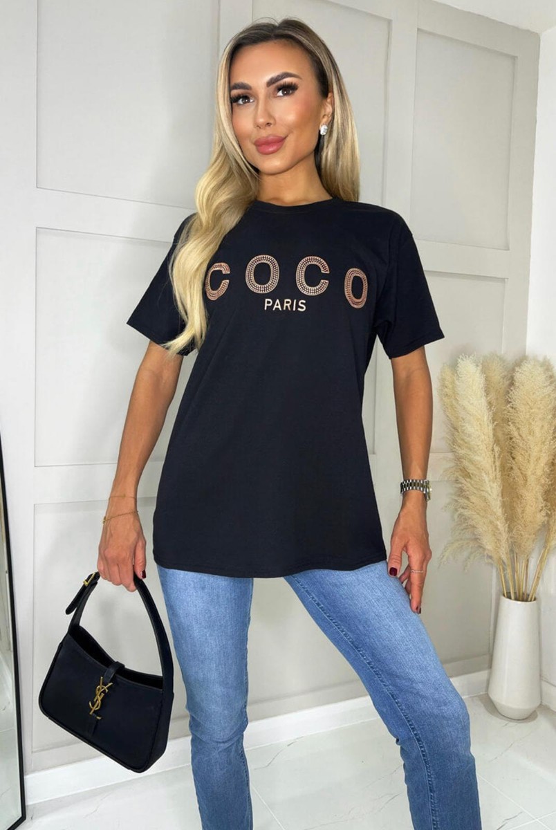 T-shirt donna donna maniche corte COCO Paris slogan estivo
