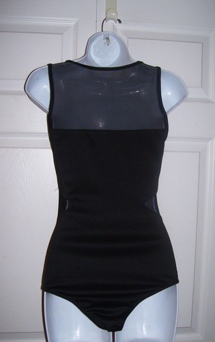 Women's Small Medium Dancewear Top Black One Piece Sleeveless Sheer Panels New - Picture 2 of 6