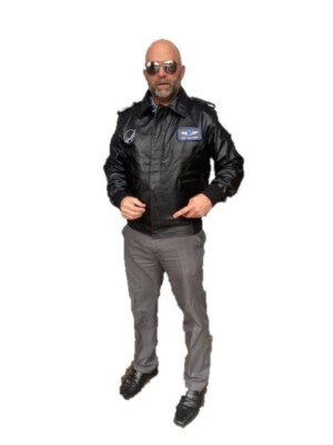 Clearance IAERO Airways Branded black leather bomber jacket - 2XL