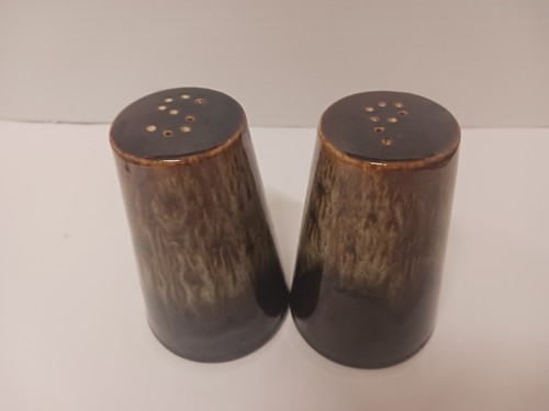 Salero y pimentero de cerámica vintage esmalte por goteo marrón 4,5" - Imagen 7 de 7
