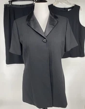 Le Suit Suit 3 Pc Womens 14 Black Skirt Sleeveless Top Short Sleeve Jacket