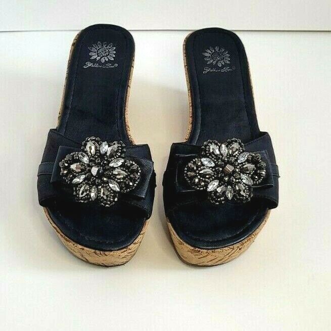 Yellow Box Black Sandals CARISSA Cork Wedge Heel Wome… Gem