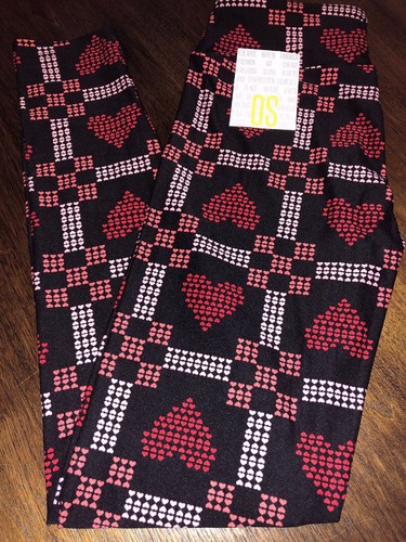 NWT LuLaRoe ONE SIZE OS (2-10) Black Red Coral Pink Hearts Valentine Leggings - Picture 3 of 7