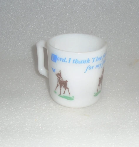 25% OFF SALE Hazel Atlas Child’s Mug White Milk Glass Lord I Thank Thee Prayer