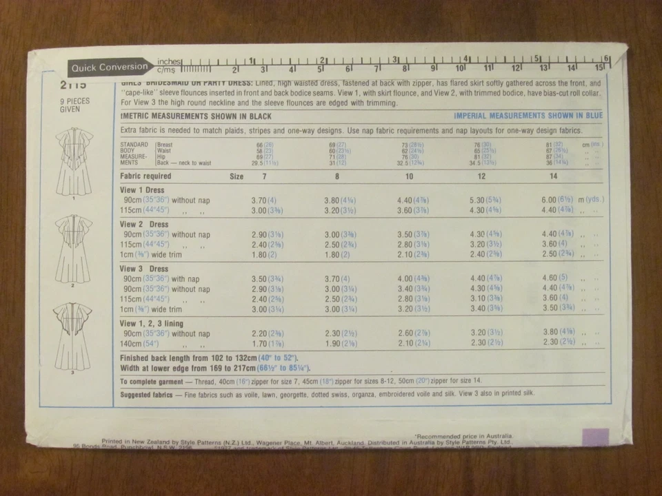 STYLE PATTERN - 2115 GIRLS' LONG DRESS HIGH WAIST SLEEVE FLOUNCES SIZE 10 UNCUT - Image 2 of 2