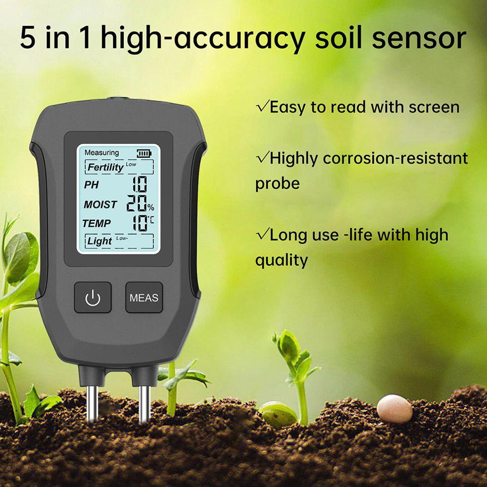 5-in-1 Digital PH Soil Tester LCD Moisture Plant Water Temperature Light Meter - Image 3 of 4