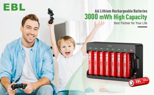 EBL 8x 1.5V AA Rechargeable Lithium Batteries 3000mWh Double A Battery + Charger - Picture 15 of 15