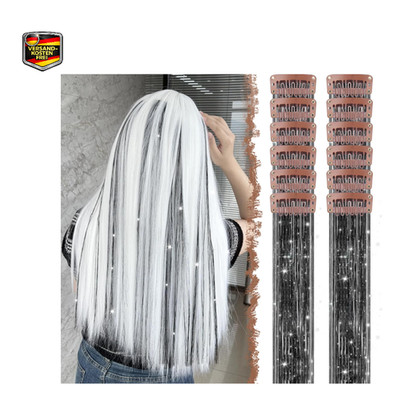 FESHFEN Clip in Glitzer Haarsträhnen 12 Stück Schwarz 50 cm