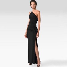 Laundry By Shelli Segal Beaded One Shoulder Maxi Gown Black Jersey Size 4