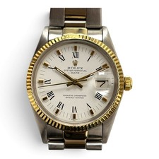 Rolex Date 34 mm Two Tone Oyster White Roman Automatic Watch 15000 Circa 1981
