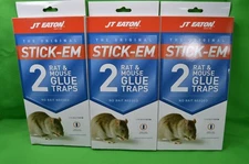 3 Pks JT Eaton Stick-Em Glue Traps Rat, Mouse,6 Traps Total, Safe,Disposable,NEW