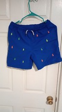 Polo Ralph Lauren Boys Swim Shorts Blue Multicolor L 14-16 Drawstring Logo