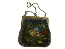 Antique 1920s Art Deco Micro Beaded Frame Purse Floral Bouquet Flapper Bag