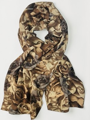 Vintage CASCA 100% Silk Floral Scarf Brown Rose Oblong 59  Long Retro Style