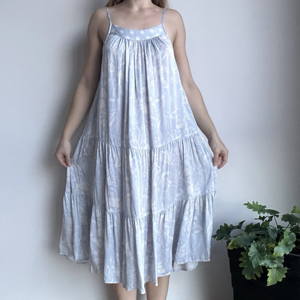 Vestido midi de seda floral azul y blanco pequeño Papinelle x Karen Walker para mujer Foto 2 de 4