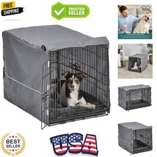 30-Inch Double Door Dog Crate Kit with Cozy Gray Bed  Cover for Medium Breeds