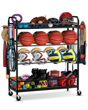 Garage Sports Equipment Organizer - Rolling Storage Bin with Wheels, Garage S...