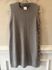 Authentic CHANEL Gray Cashmere, Silk and Wool Shift Dress 2014 Sz 44/12