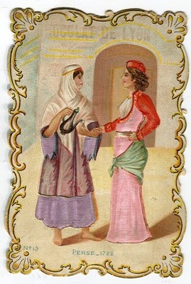 GlanzbildOblaten scraps Prägekarte Seide Damen Tracht Perse 1722  11 cm