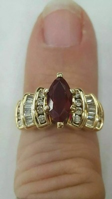 Marquise Cut Garnet and Lab Created Diamond Wedding 14K Yellow Gold Finish Ring
