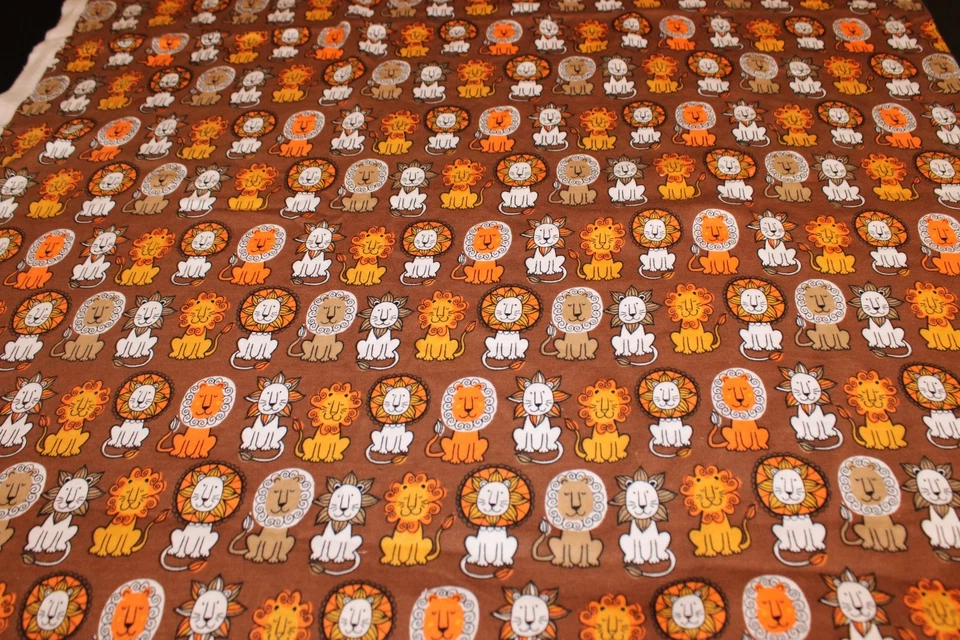 Lions on Brown Jo Ann Doodles Knit Fabric 30x60 - Image 3 of 4