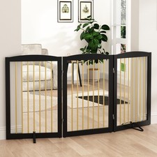 Freestanding Pet Gate for Dogs, Foldable Wooden Dog Gate for House Indoor, St...