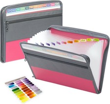 A4 13-Compartment Expandable Project Folder Pink Portable Document Organiser