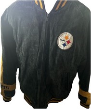 Pittsburgh Steelers NFL Mens Black Suede Leather Jacket Large See pics For Cond