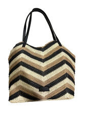 Women's Chevron Straw Tote Bag Large Beach Shopper Summer Holiday Shoulder Bag
